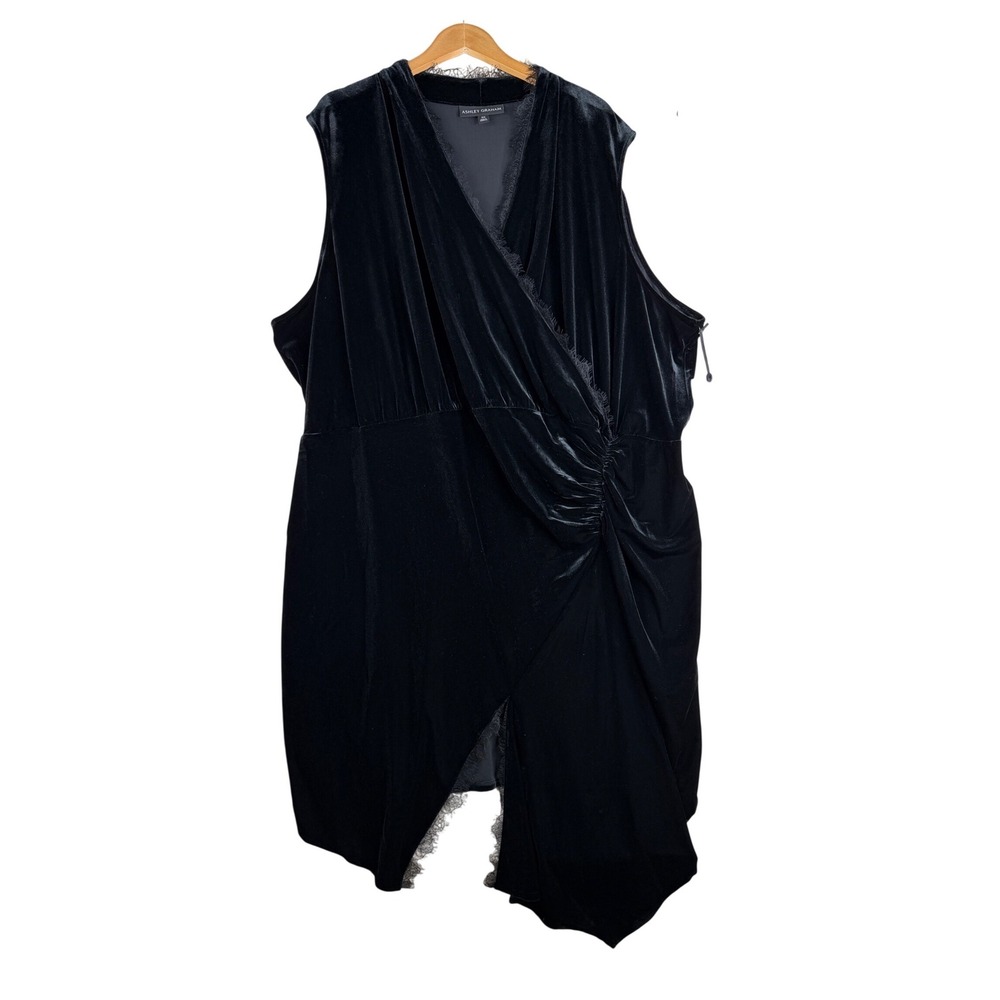 New Ashley Graham Lace Edge Sleeveless Midi Wrapโ Dress size 5X Black